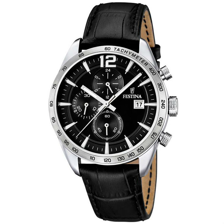 Festina Chrono Sport Men's Steel and Black Leather