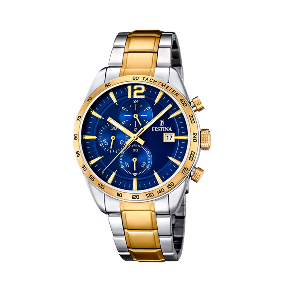 Festina Orologio Uomo Placcato Oro PVD F20022/1 - Bracciale In Acciaio, Vetro Zaffiro, Impermeabile 5 BAR