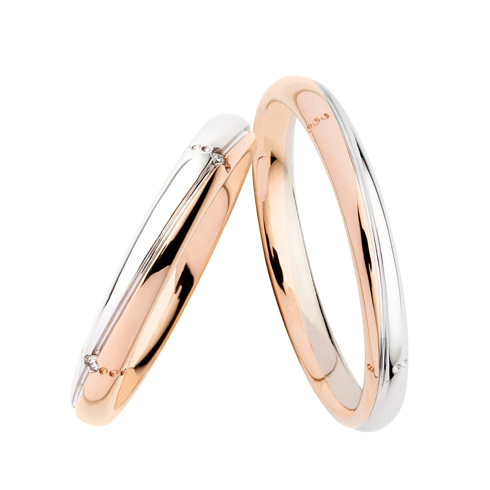 Polello Wedding Rings in White and Rose Gold Small Embrace With Brilliant Cut Diamond Ct. 0,02 New Collection