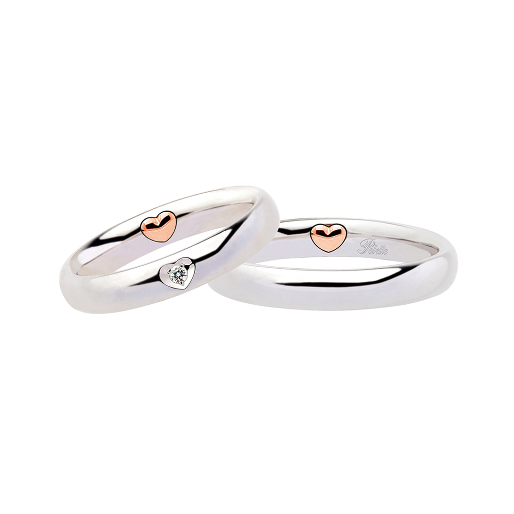 Pair of Wedding Rings Polello in White Gold Hearts Collection with Diamond