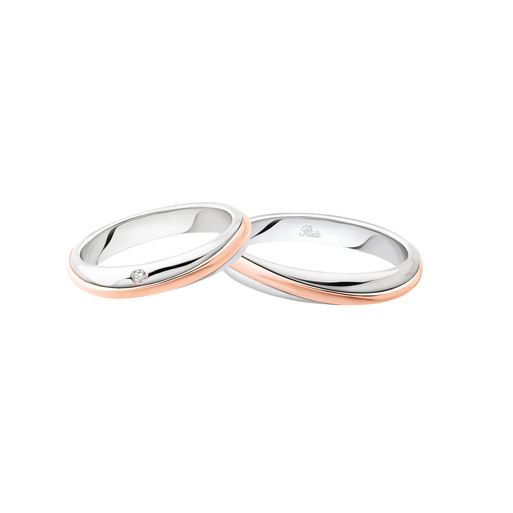 Pair of Polello Wedding Rings in White and Rose Gold Collection We Have Diamond Wedding Ring
