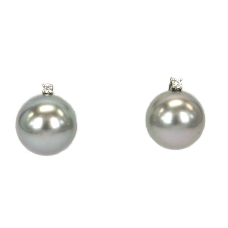 Bliss Earrings with Grey Pearls and Diamonds