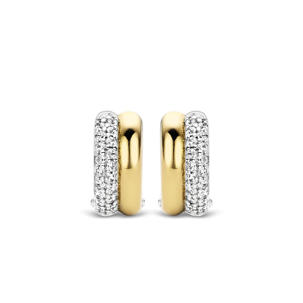 Ti Sento Milano Stud Earrings 925 Sterling Silver Yellow Gold Plated With Cubic Zirconia Pave