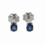 White Gold Earrings With Oval Blue Sapphire and Brilliant Cut Diamond Point of Light