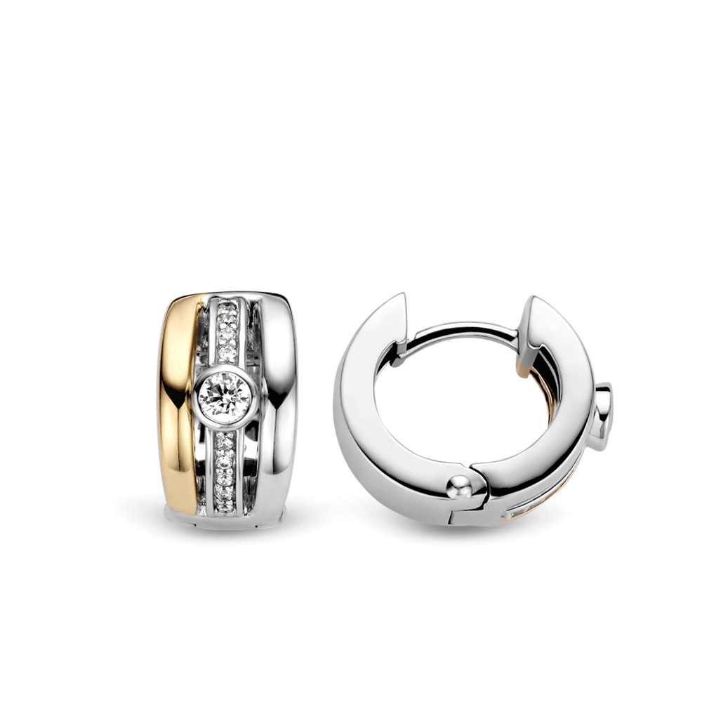 Women's Earrings In 925 Sterling Silver Two-tone Yellow Plated with Point Light and Zircons
