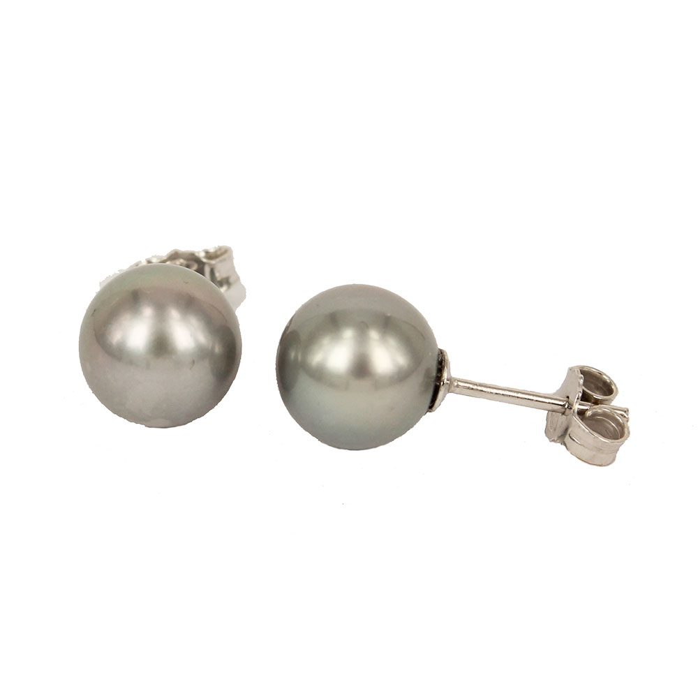 Fabio Ferro Earrings in White Gold with Grey Freshwater Cultured Pearls 9.00 mm.