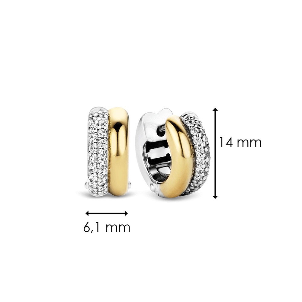 Ti Sento Milano Stud Earrings 925 Sterling Silver Yellow Gold Plated With Cubic Zirconia Pave