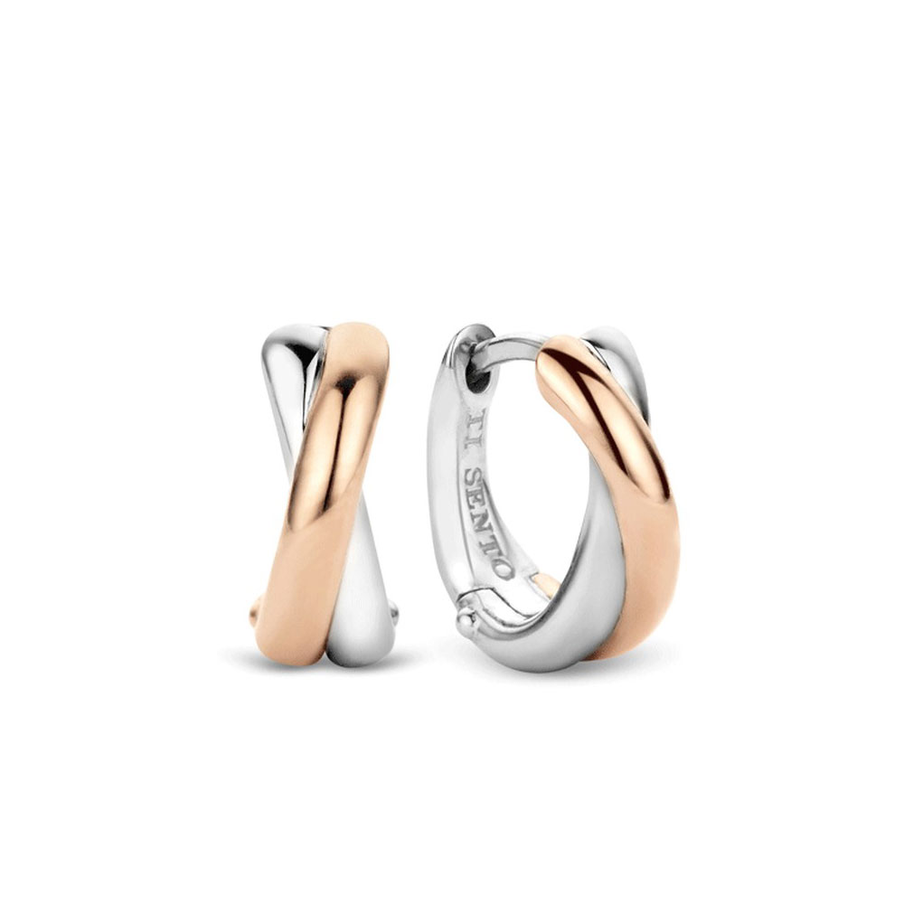 Ti Sento Milano Sterling Silver 925 Rose Gold Plated Hoop Earrings