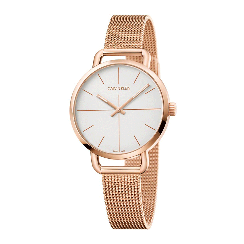 Calvin Klein Women's Silver Pink PVD Steel Watch MM. 36 with Knitted Strap Milan New Collection Even