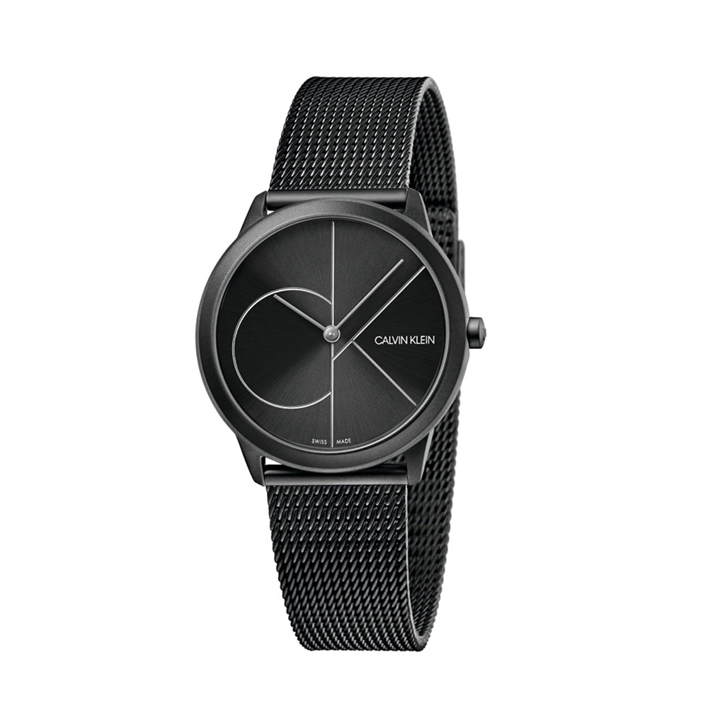 Calvin Klein Minimal Women's Black PVD Steel Watch MM. 35 With Knitted Strap Milan