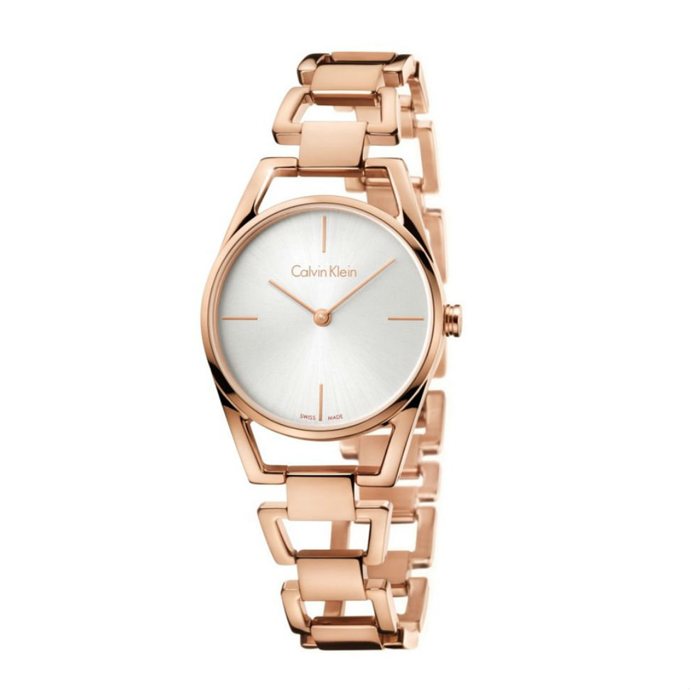 Calvin Klein Women's Pink PVD Steel Dainty Collection Watch With Silver Dial