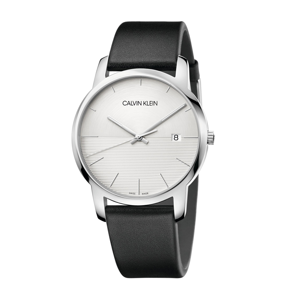 Calvin Klein Men's Watch In Steel MM. 43 With Silver Dial and Black Leather Strap City Collection