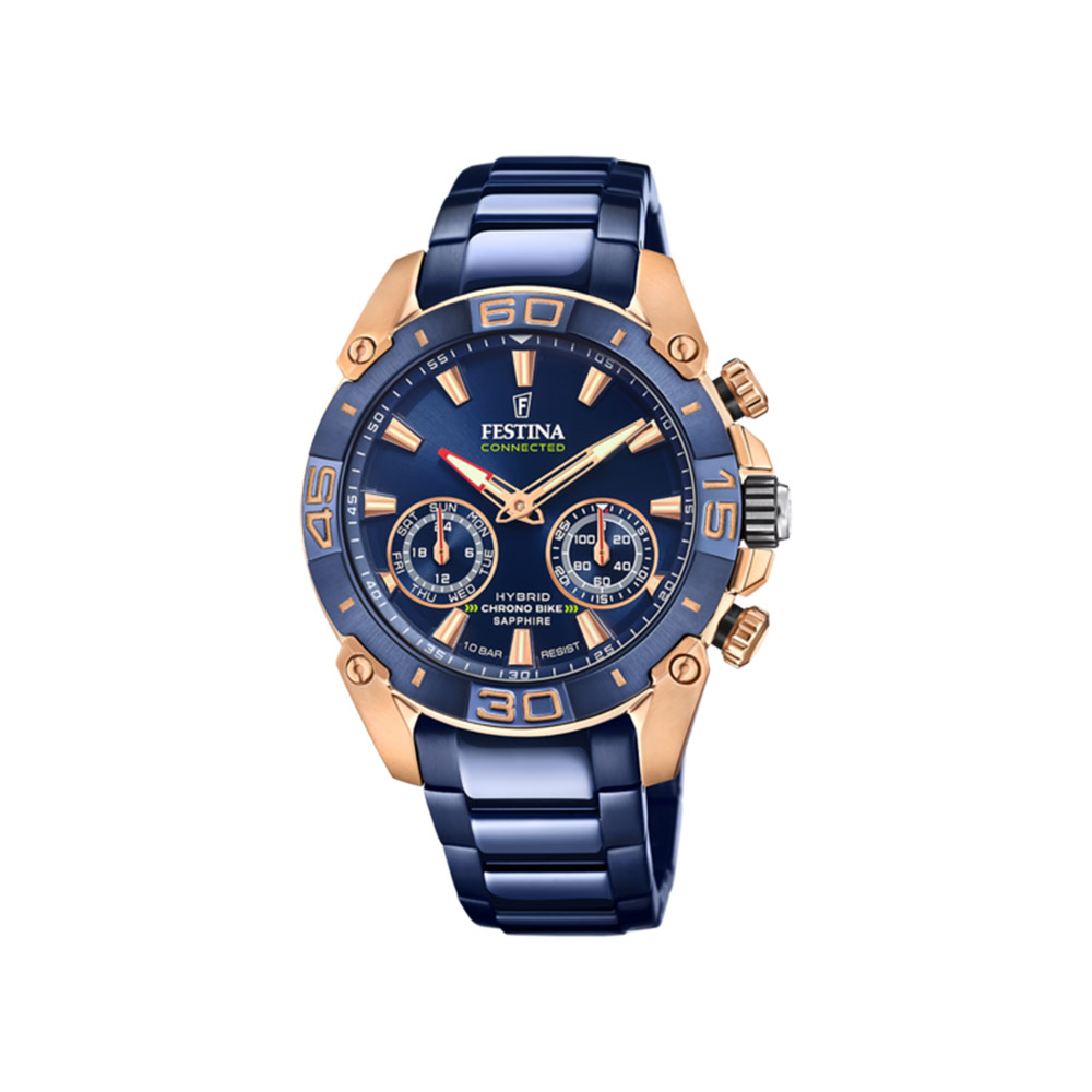 Festina Connected Chrono Fahrraduhr Blau Stahl 45,5 mm