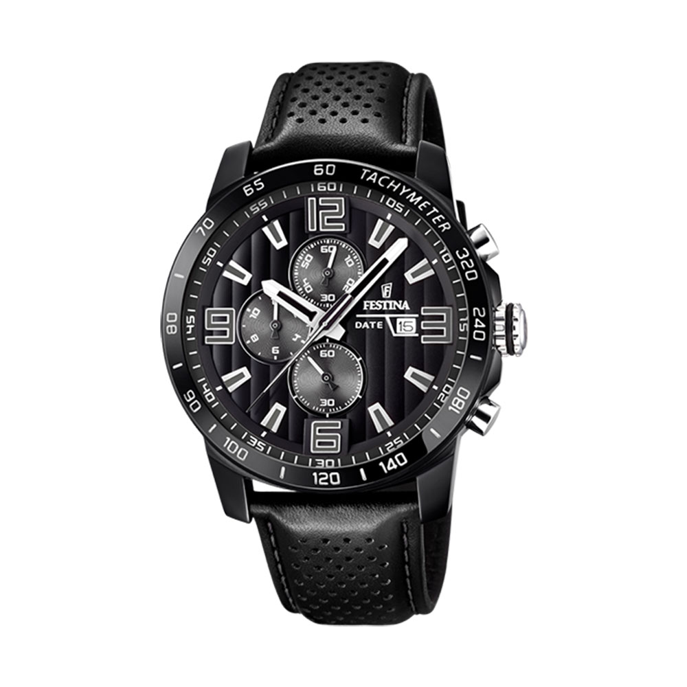 Festina Chrono Sportuhr aus schwarz beschichtetem Stahl 45 mm