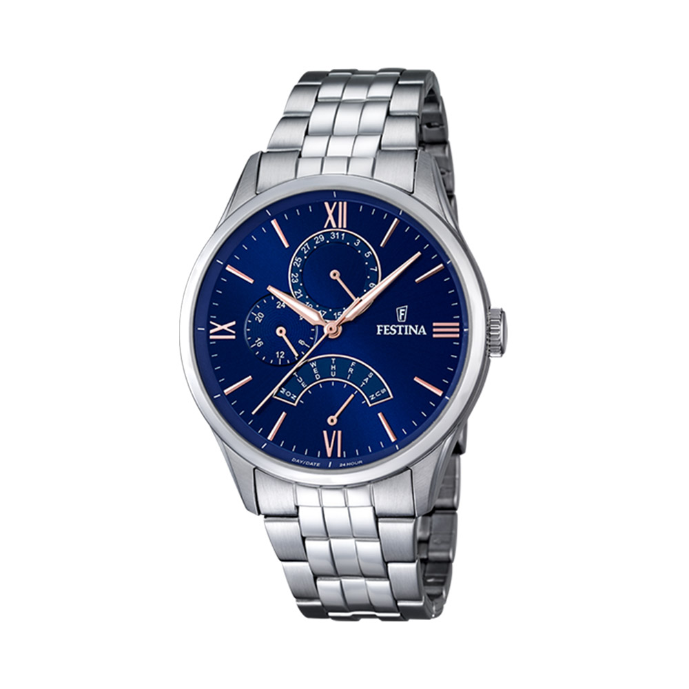 Festina Men's Steel Day Date Watch with Blue Dial 43 mm