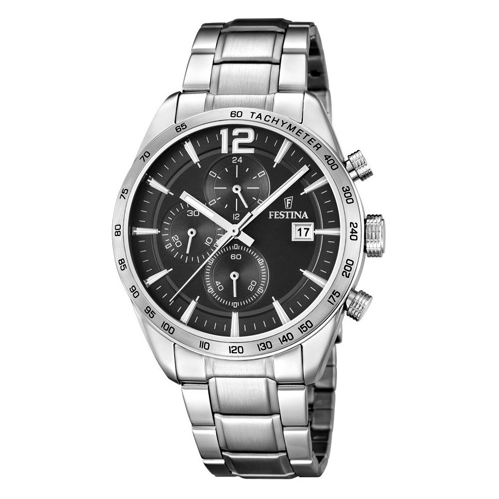 Festina Men's Watch Chrono Model In Steel MM. 43 With Black Dial