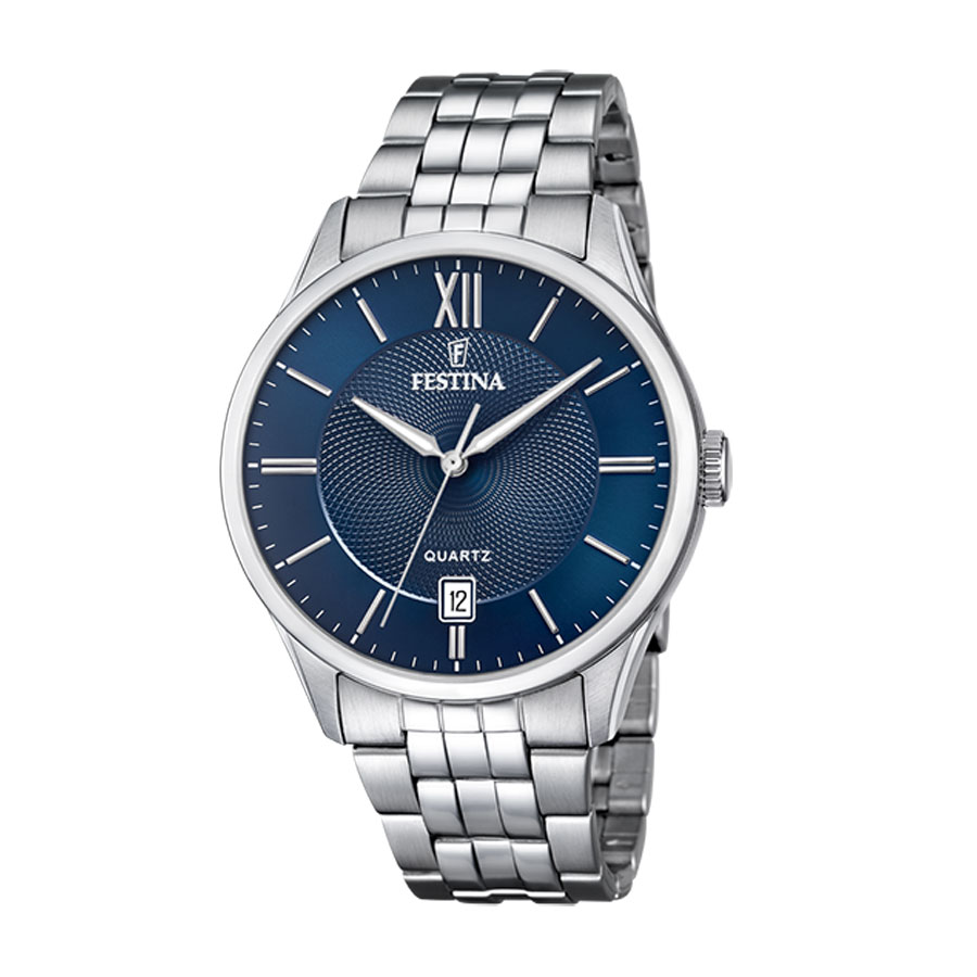 Festina Men's Classic Steel Watch MM. 43 With Blue Embossed Dial