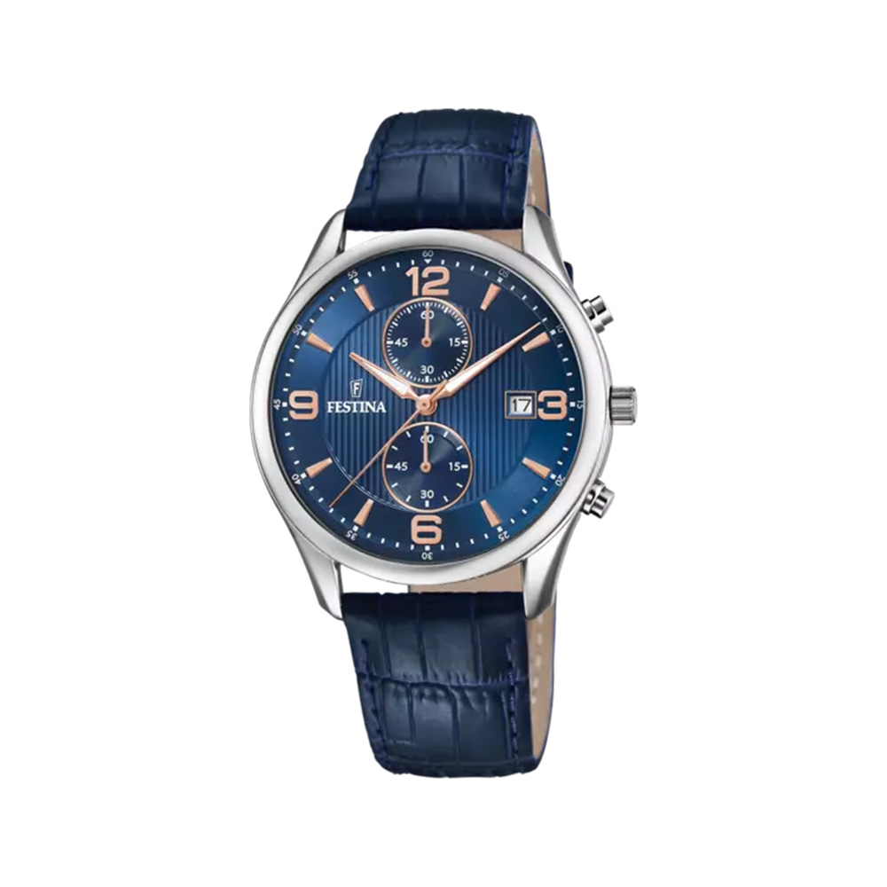 Festina Zeitloser Chronograph Hellblaue Lederuhr