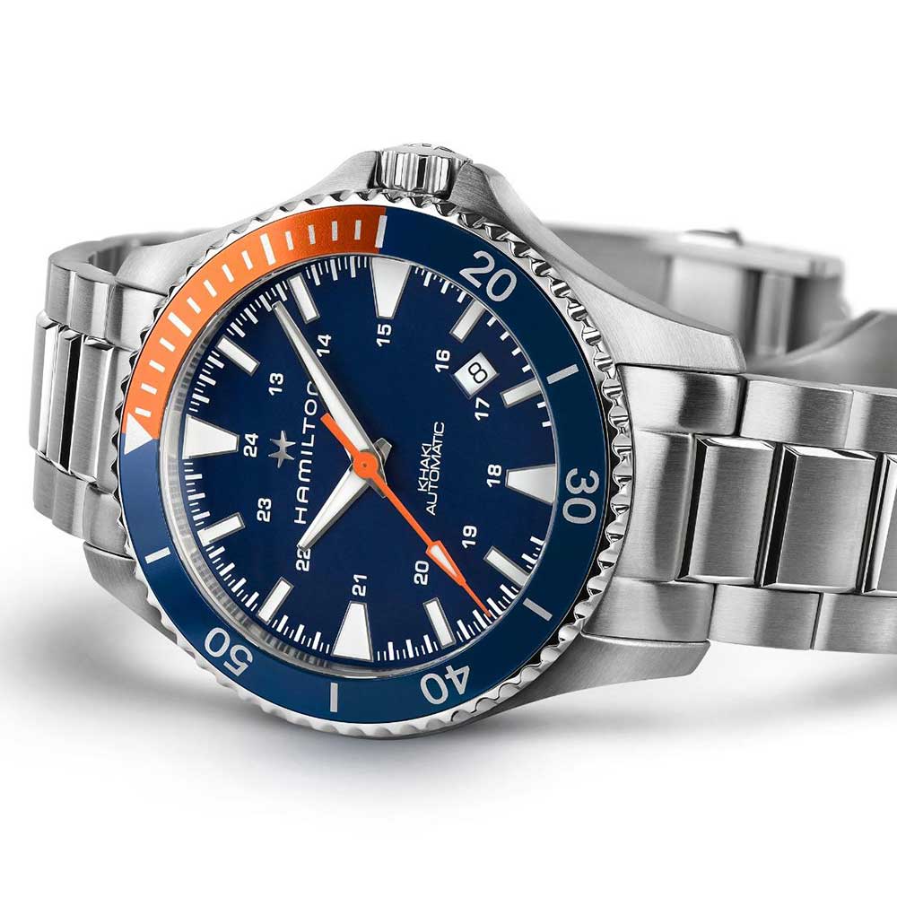 Hamilton Khaki Navy Scuba Automatic Steel Watch Blue and Orange Bezel 40 mm