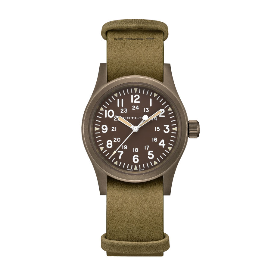 Hamilton Khaki Field Mechanical Green MM 38 Watch with Green Leather Strap