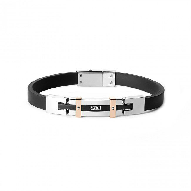 Comete Men's Costellation Bracelet In Black Rubber With Black and Rose PVD