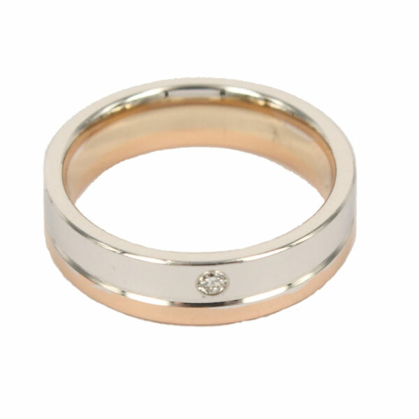 Weiß und Rose Gold Hochzeit Band Modell Emotion Fabio Ferro mit Diamant 0,03 Karat.